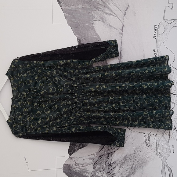 Camille Tree Dark Green Apple Dress with Lace Sleeve Size S - Picture 3 of 6